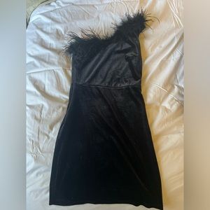 Altar’s State Black Velvet Mini Dress with Feathers Size Small